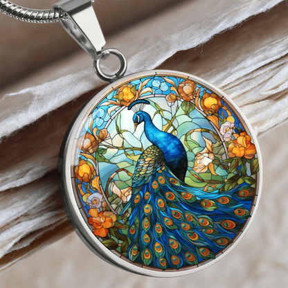 Stained Glass Peacock Necklace – Colorful Bird Art Pendant