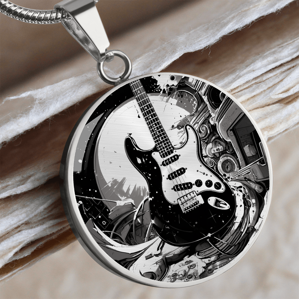 Electric Guitar Necklace – Black & Gold Rock Music Pendant