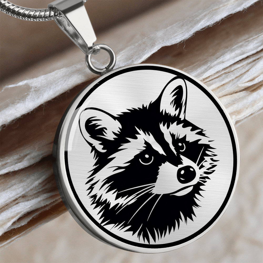 Raccoon Necklace – Black & White Woodland Animal Pendant