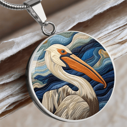 Pelican Quilt Art Necklace – Coastal Bird Pendant Jewelry