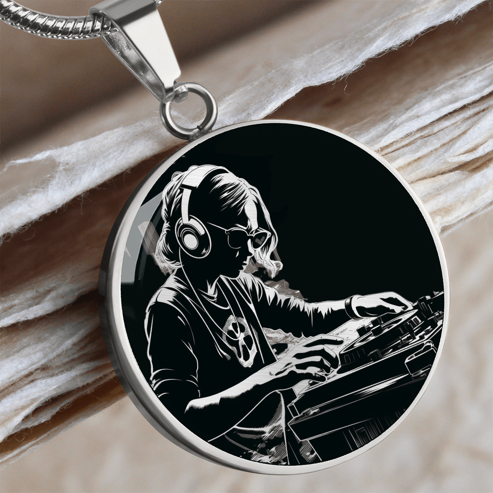 Female DJ Necklace – Gold & Silver Music Mixing Pendant