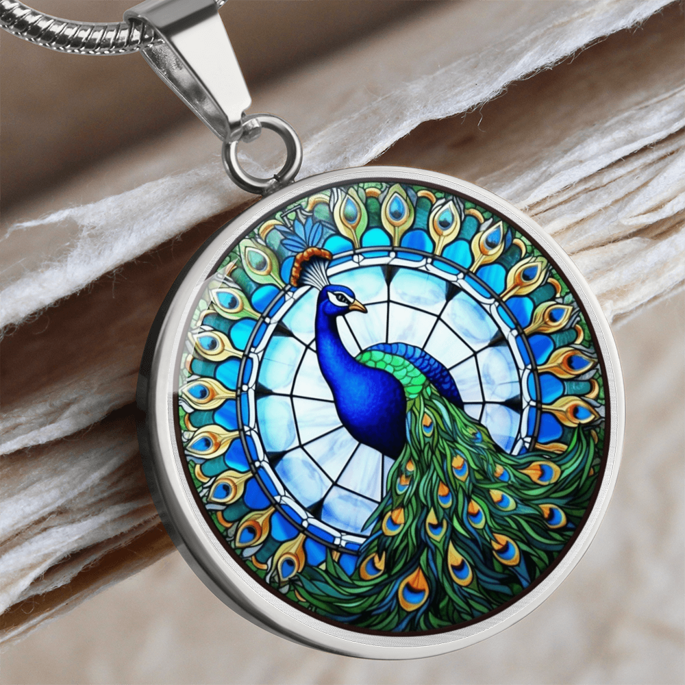 glass art inspired peacock pendant
