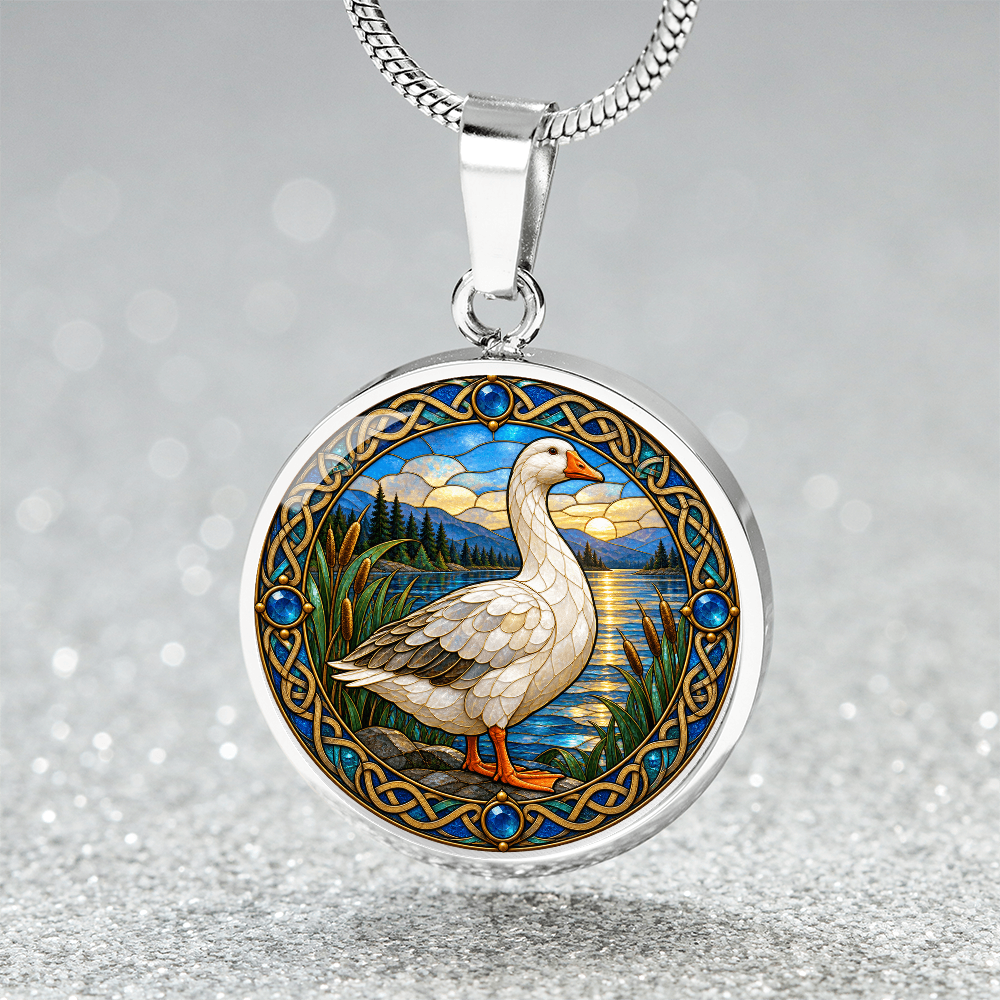 Goose pendant necklace in silver-colored surgical steel