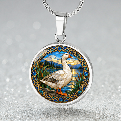 Goose pendant necklace in silver-colored surgical steel