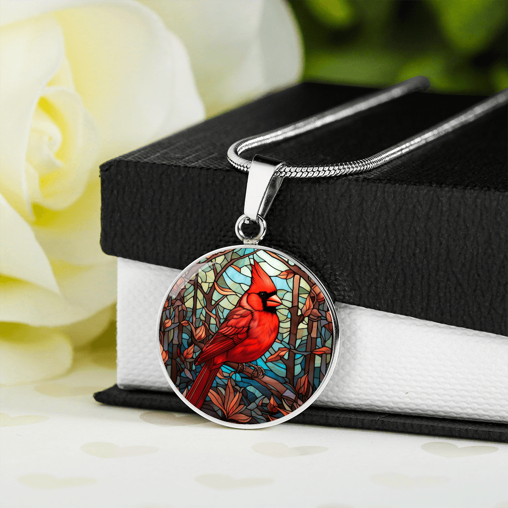 Stained Glass Cardinal Necklace – Colorful Red Bird Pendant