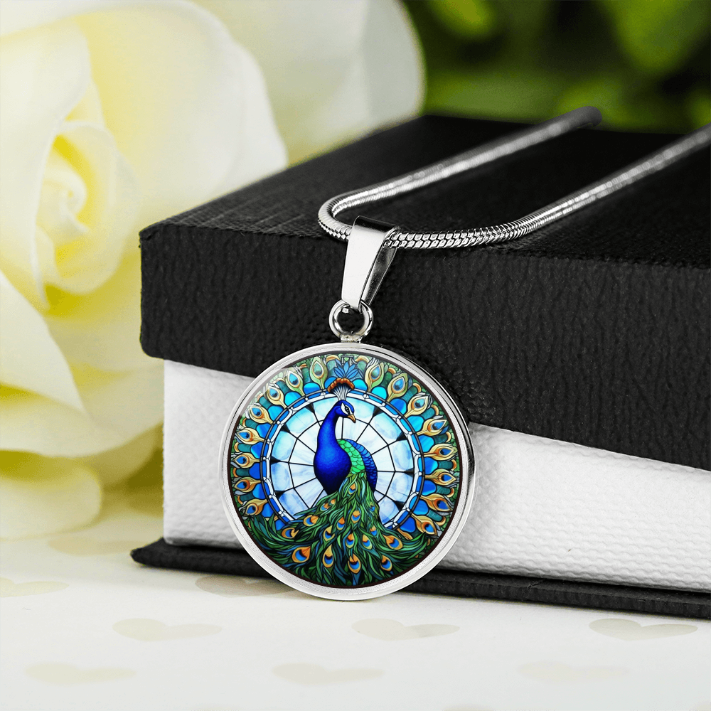 glass art inspired peacock pendant
