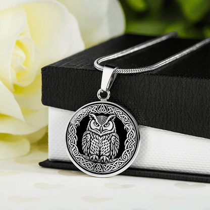 Celtic owl jewelry pendant in silver-colored surgical steel