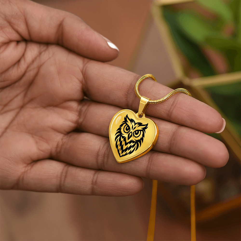 Heart shaped owl pendant with optional 18K gold finish