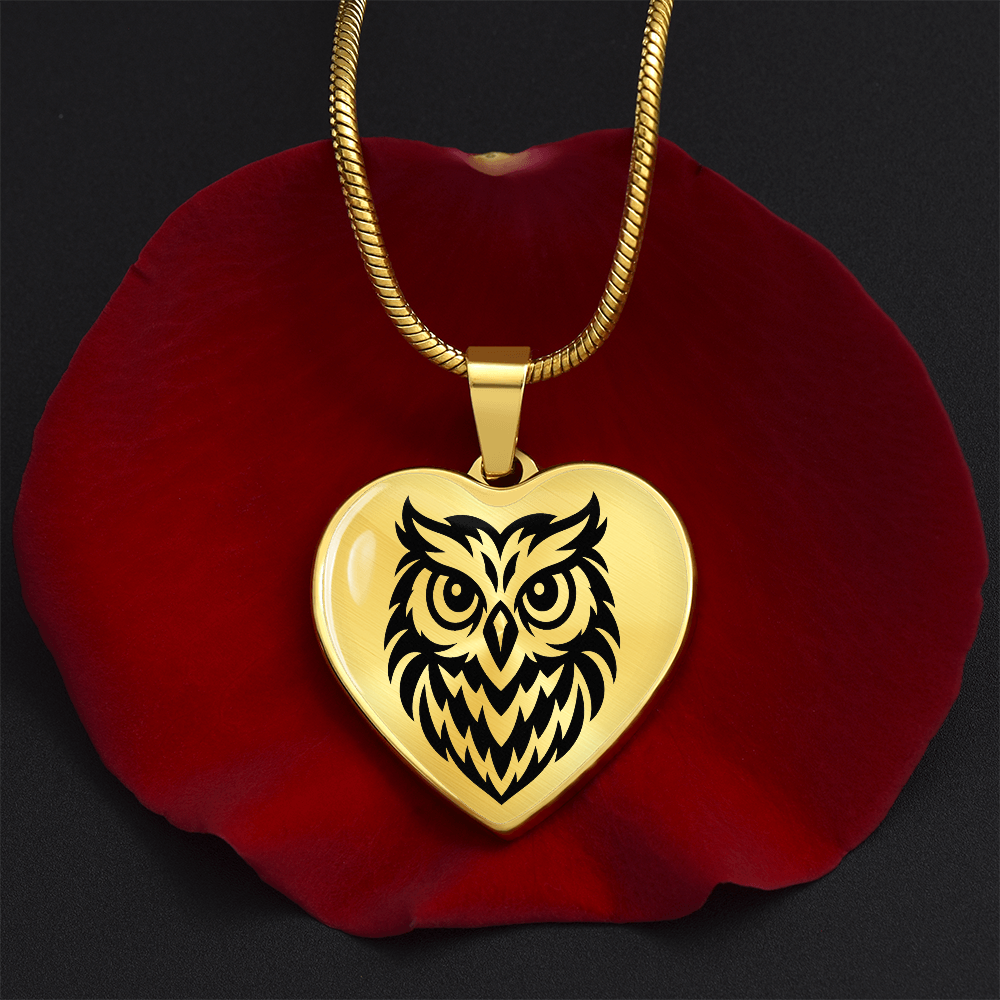 Heart shaped owl pendant with optional 18K gold finish