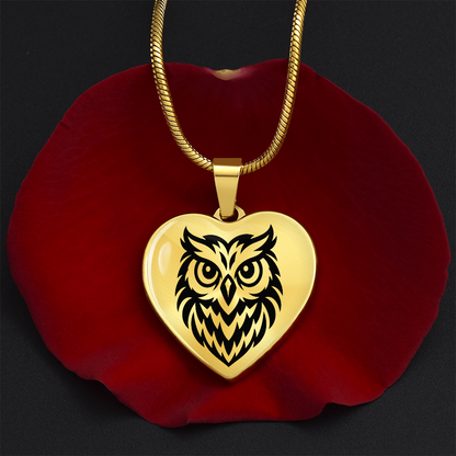 Heart shaped owl pendant with optional 18K gold finish