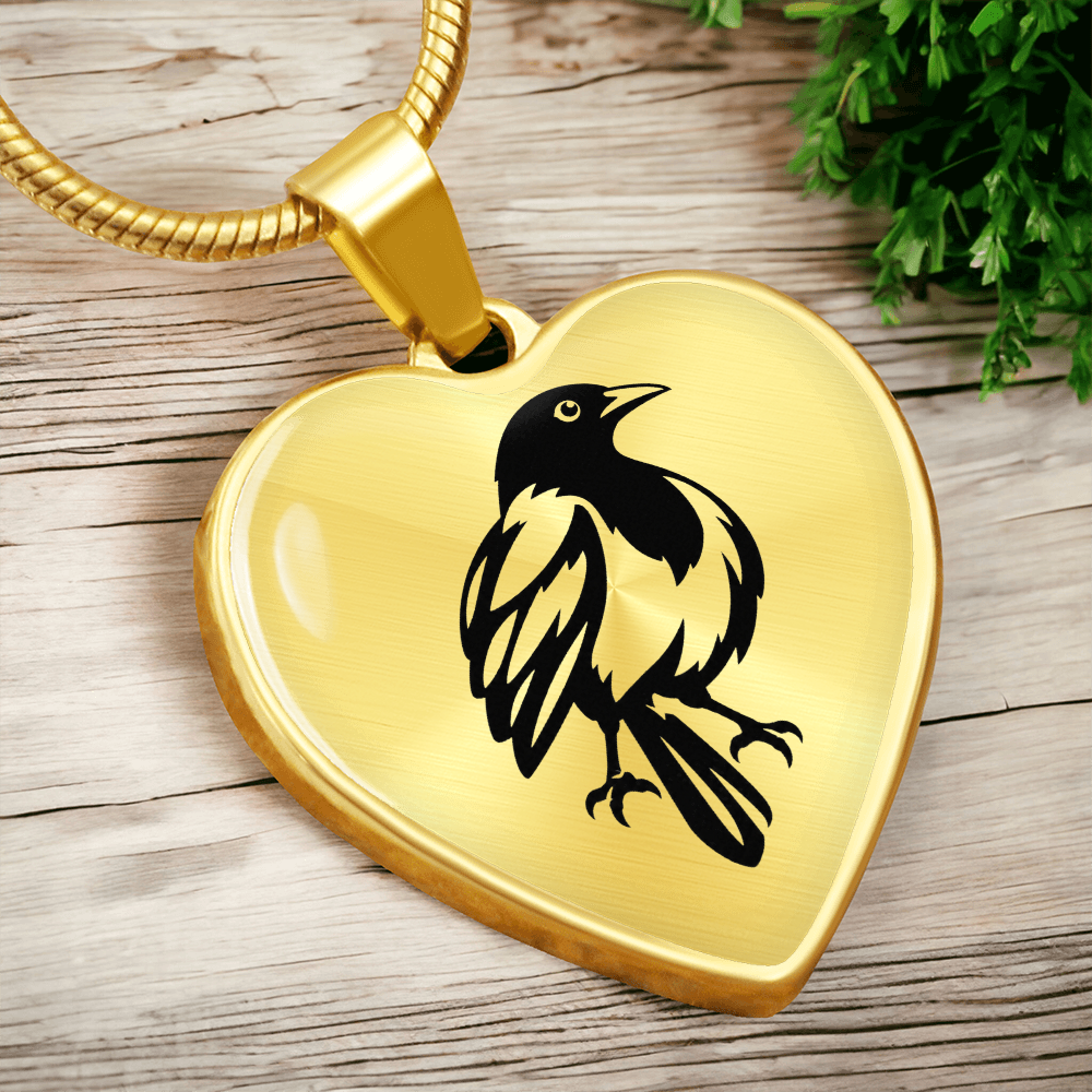 Heart shaped magpie pendant with optional 18K gold finish