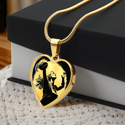 Gold plated Volleyball necklace featuring volleyball-themed artwork on a heart-shaped pendant, a thoughtful gift for players.