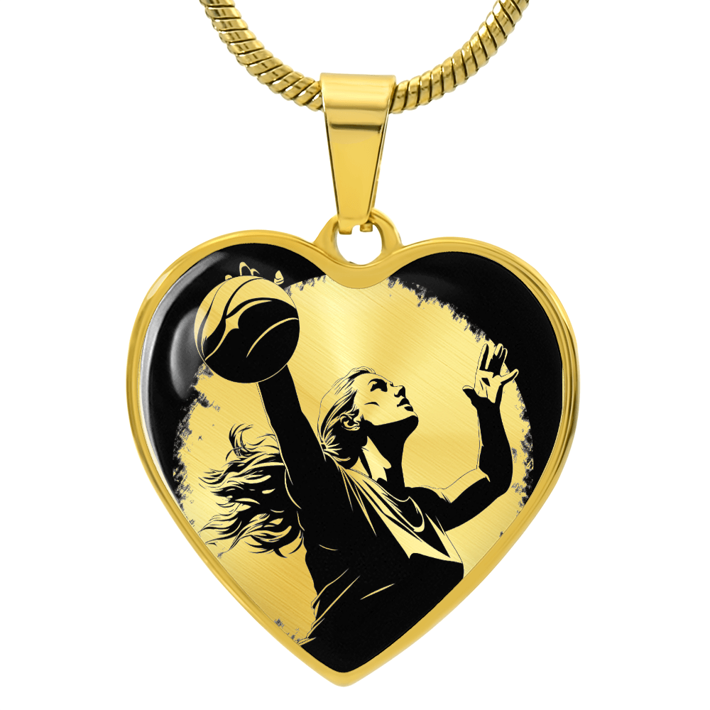 Gold Volleyball necklace featuring volleyball-themed artwork on a heart-shaped pendant, a thoughtful gift for players.