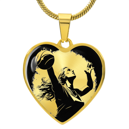 Gold Volleyball necklace featuring volleyball-themed artwork on a heart-shaped pendant, a thoughtful gift for players.