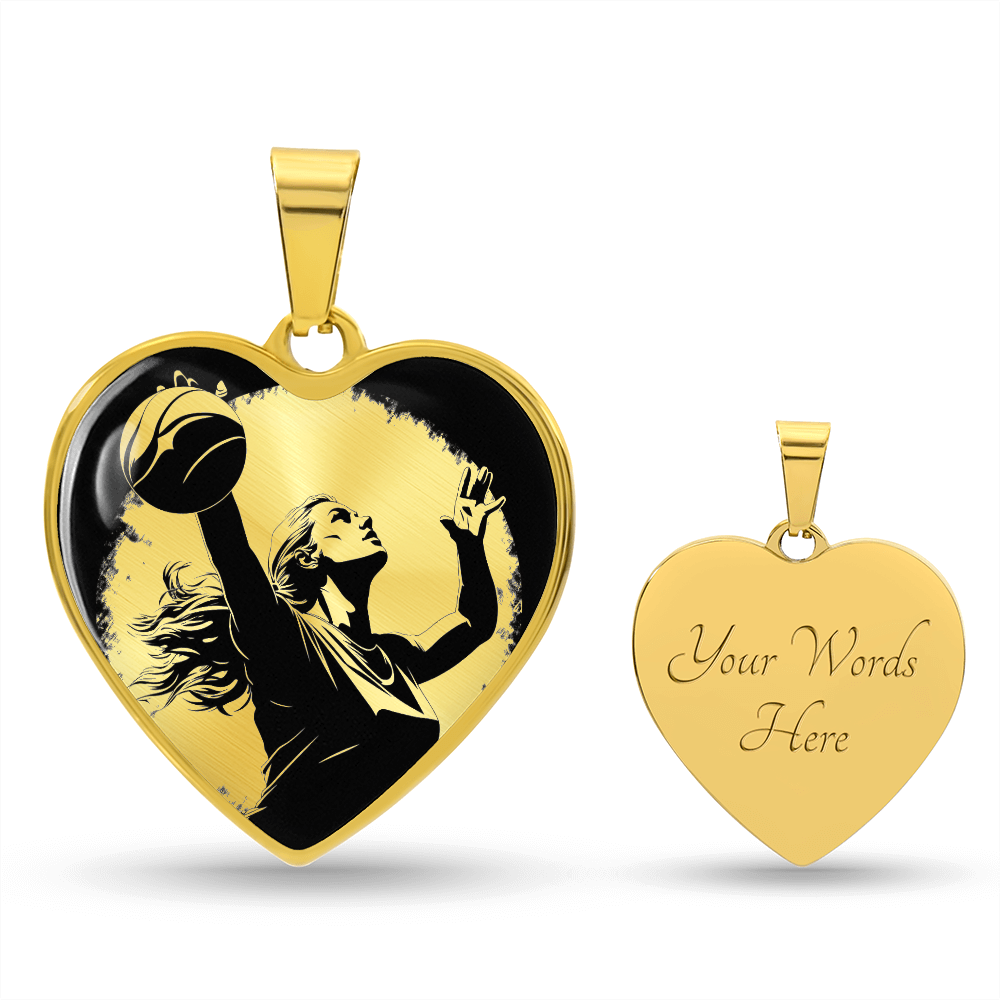 Gold Volleyball necklace featuring volleyball-themed artwork on a heart-shaped pendant, a thoughtful gift for players.with engraving