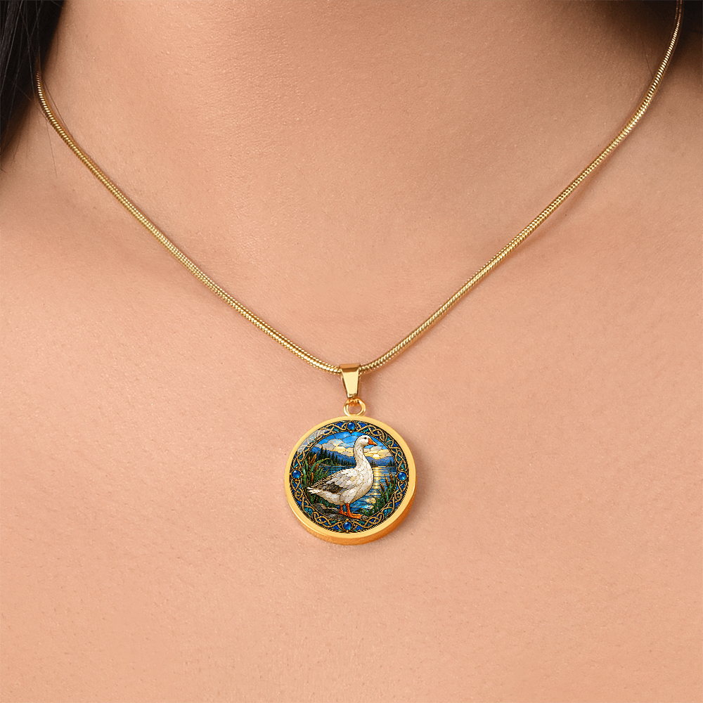 Goose bird necklace worn around the neck