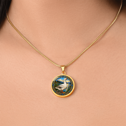 Goose bird necklace worn around the neck