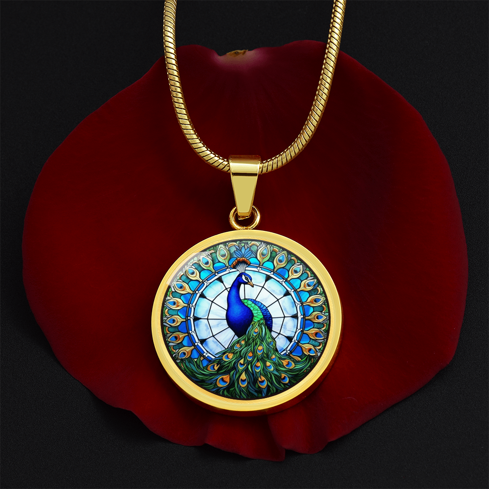 glass art inspired peacock pendant