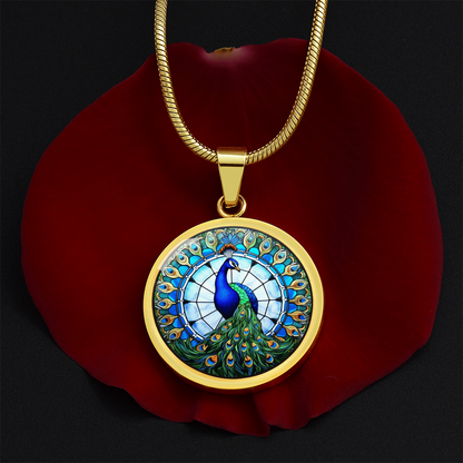 glass art inspired peacock pendant