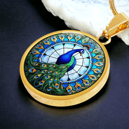 glass art inspired peacock pendant