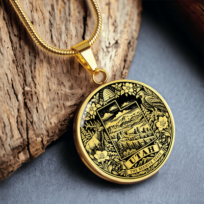Utah State Necklace – Beehive & Mountain Wildlife Pendant