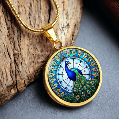 glass art inspired peacock pendant