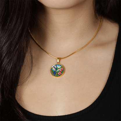 Hummingbird bird pendant necklace worn around the neck