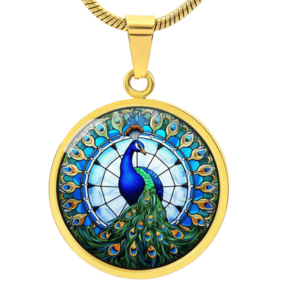 glass art inspired peacock pendant
