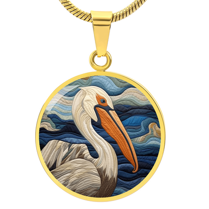 Pelican Quilt Art Necklace – Coastal Bird Pendant Jewelry