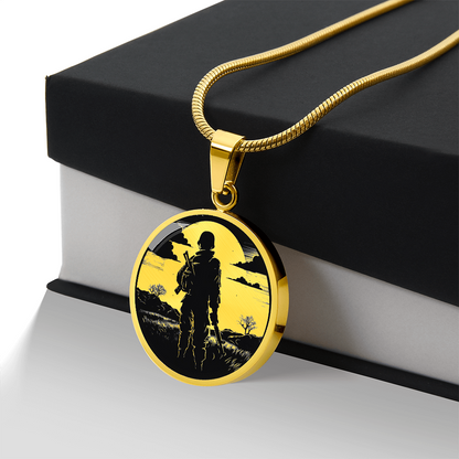 Soldier Silhouette Necklace – Black & White Military Pendant