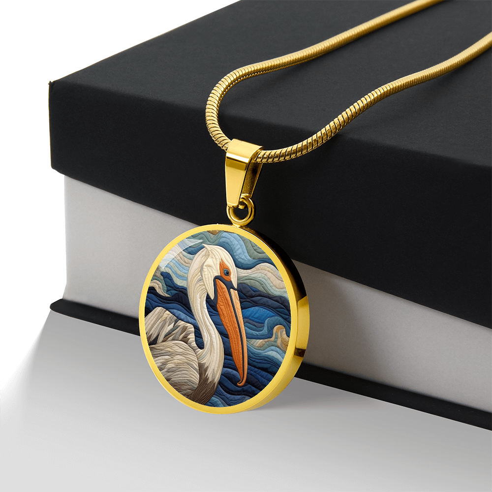 Pelican Quilt Art Necklace – Coastal Bird Pendant Jewelry