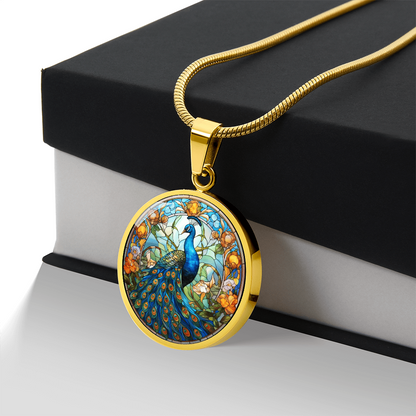 Stained Glass Peacock Necklace – Colorful Bird Art Pendant
