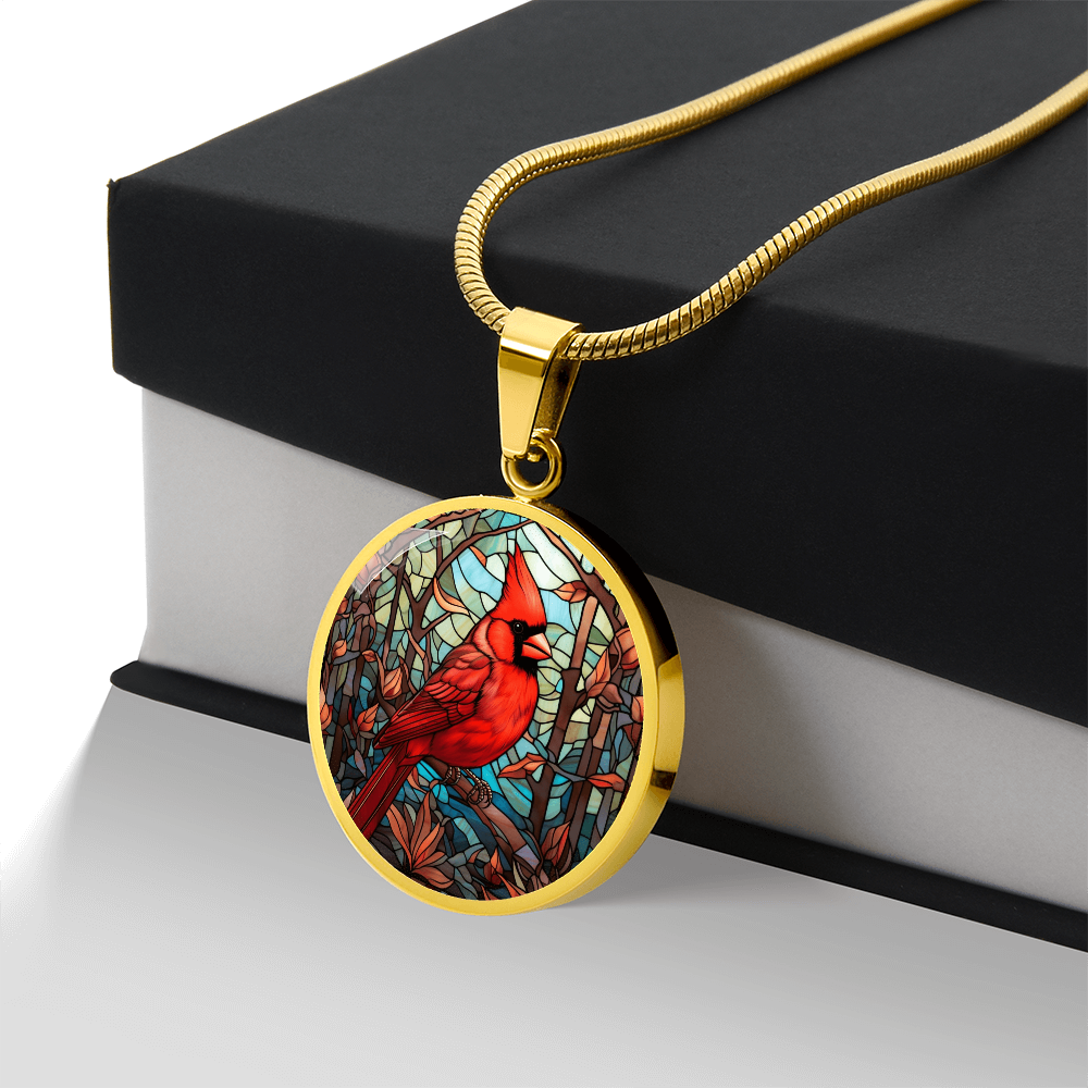 Stained Glass Cardinal Necklace – Colorful Red Bird Pendant
