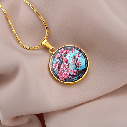 Cherry Blossom Necklace – Pink Stained Glass Floral Pendant