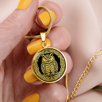 Black and white owl necklace with optional 18K gold finish