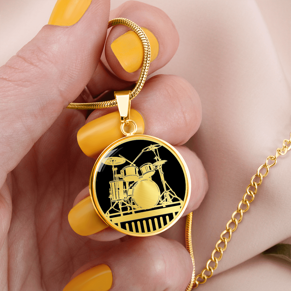 Gold Drum Kit Necklace – Black & Gold Drummer Pendant