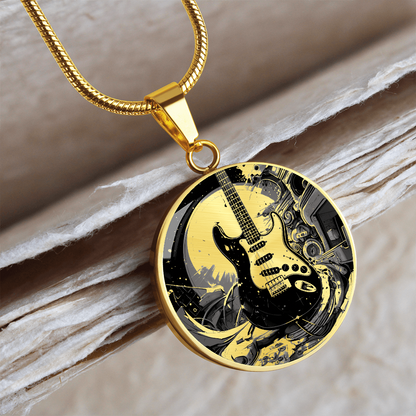 Electric Guitar Necklace – Black & Gold Rock Music Pendant