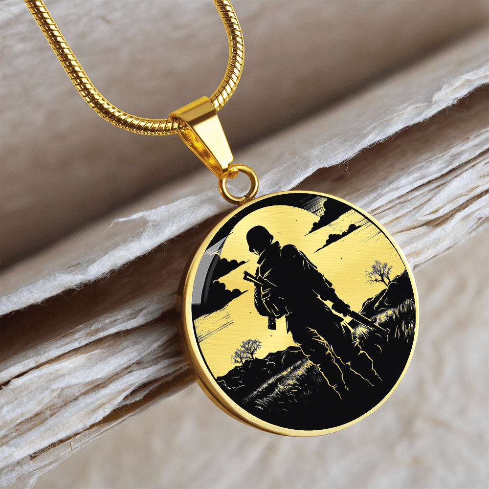 Soldier Silhouette Necklace – Black & White Military Pendant