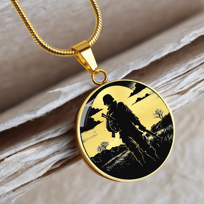 Soldier Silhouette Necklace – Black & White Military Pendant