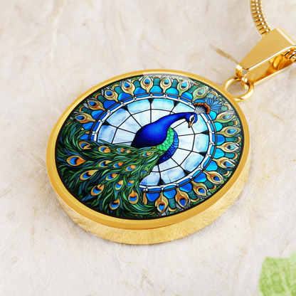 glass art inspired peacock pendant