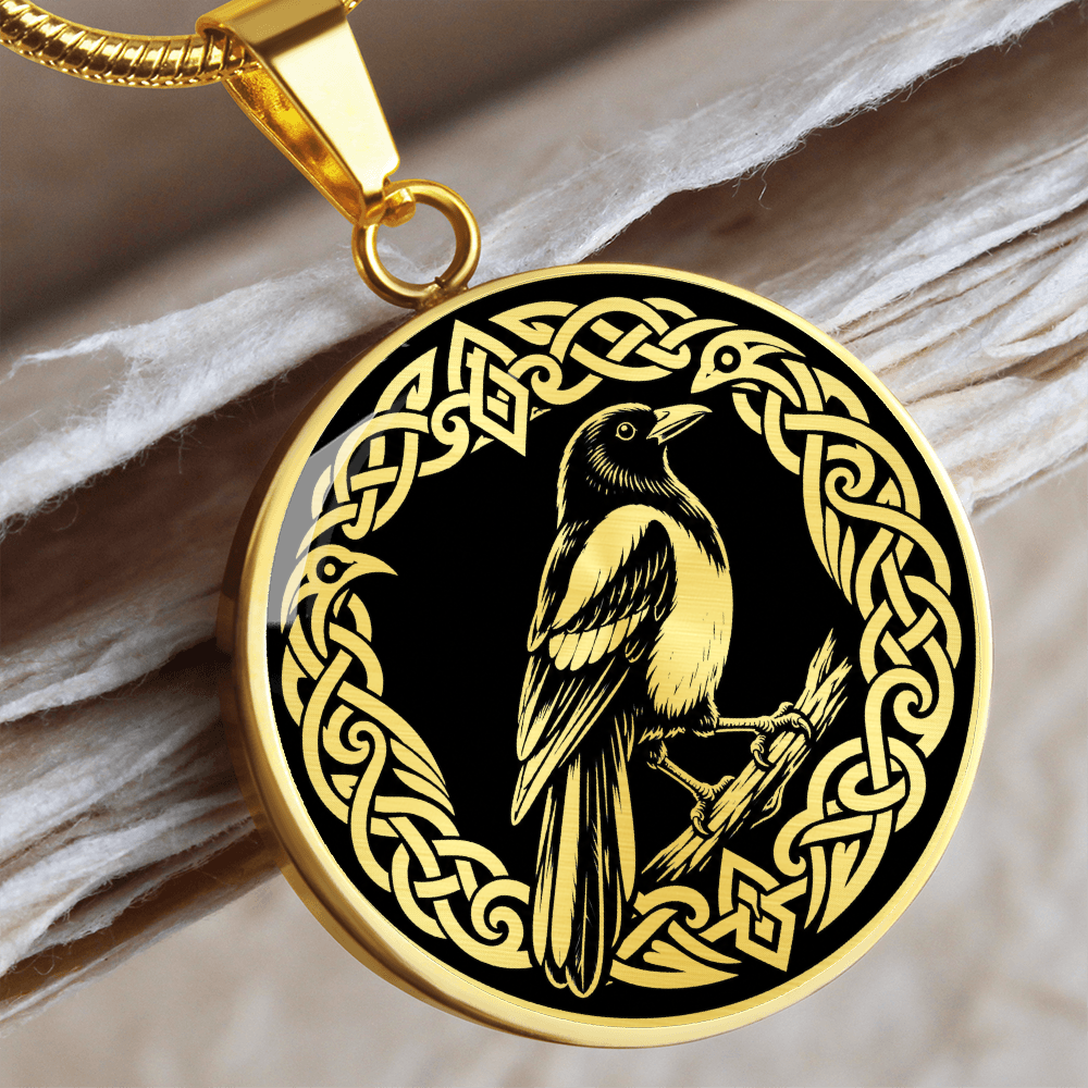 Magpie pendant necklace with black and white linocut bird artwork