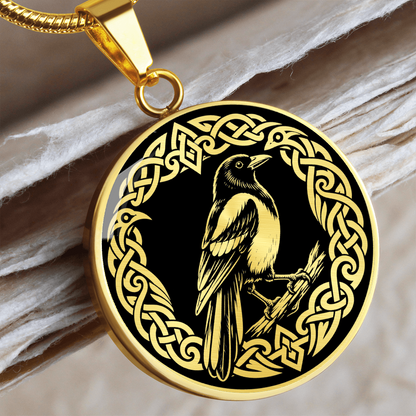 Magpie pendant necklace with black and white linocut bird artwork