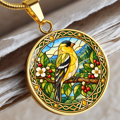 Finch jewellery pendant necklace with decorative finch bird artwork
