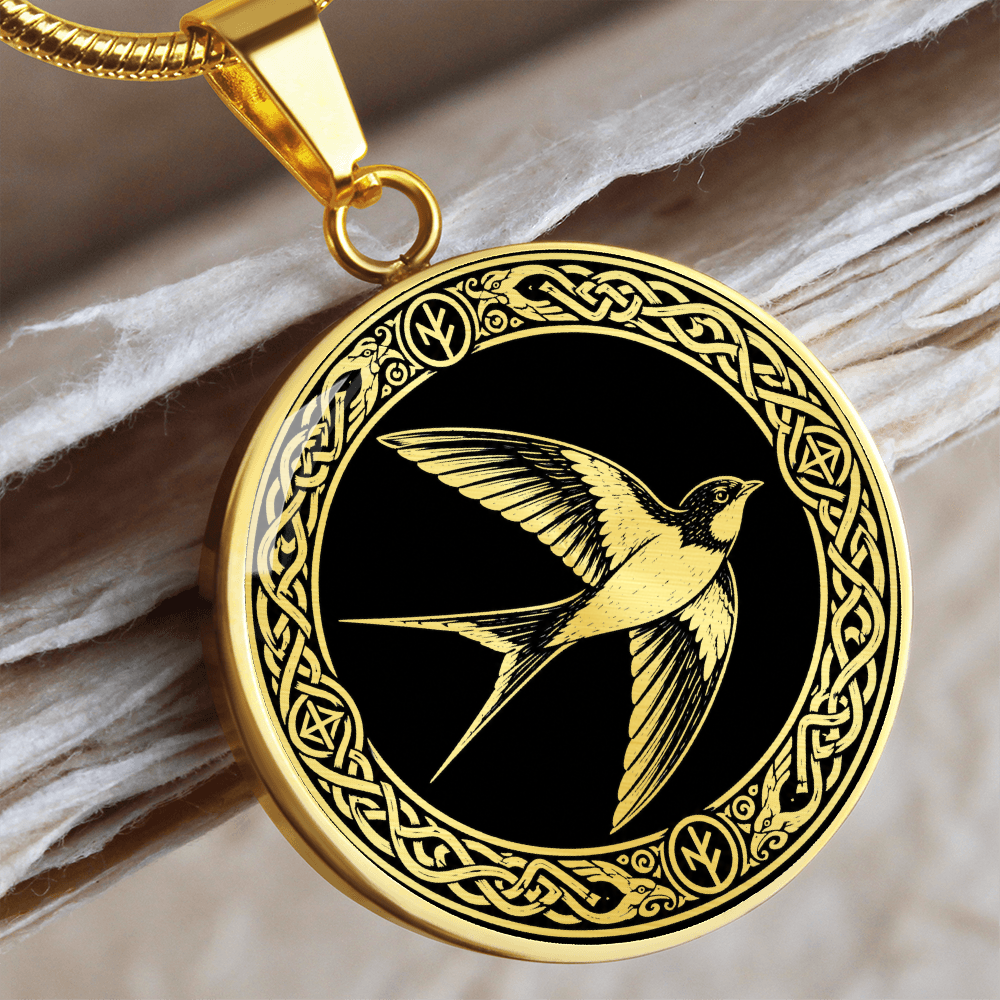 Swallow necklace with circular swallow bird pendant