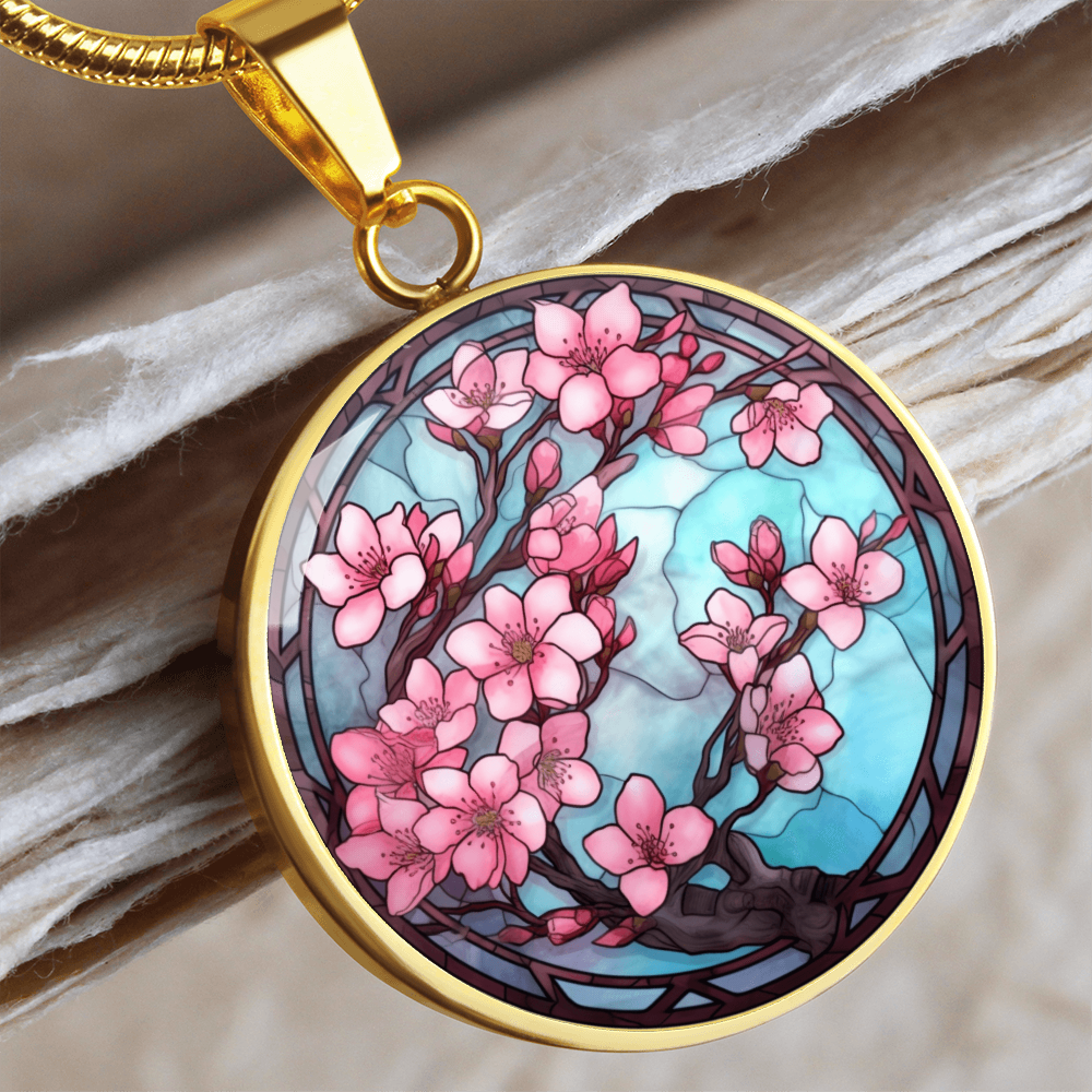 Cherry Blossom Necklace – Pink Stained Glass Floral Pendant