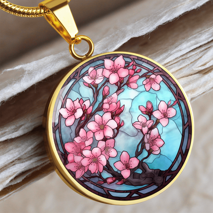 Cherry Blossom Necklace – Pink Stained Glass Floral Pendant