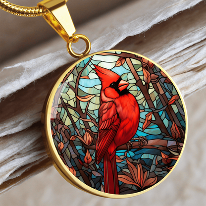 Stained Glass Cardinal Necklace – Colorful Red Bird Pendant