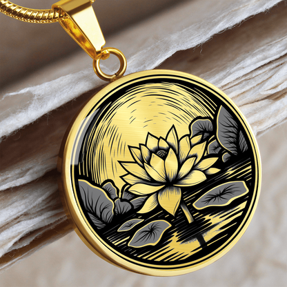 Lotus Pond Necklace – Linocut Botanical Flower Pendant