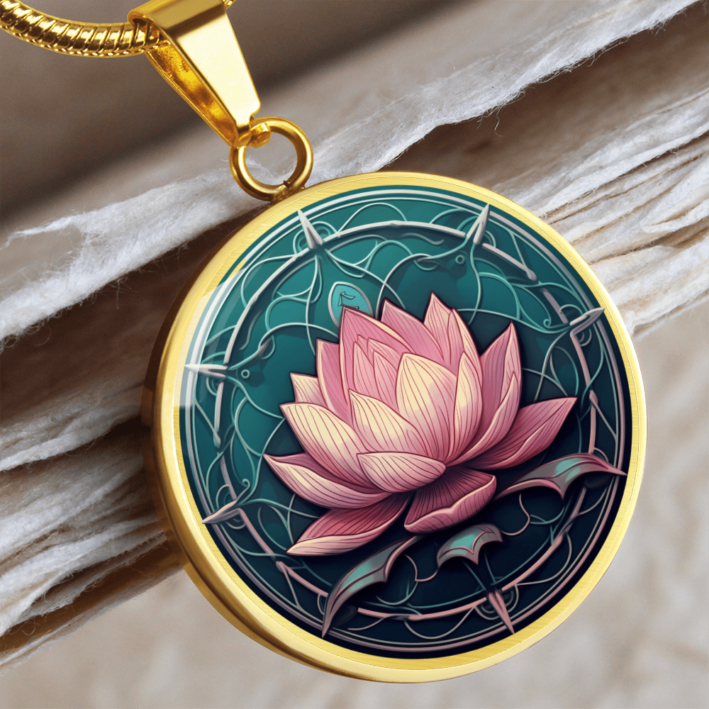 Meaningful pink lotus flower pendant necklace