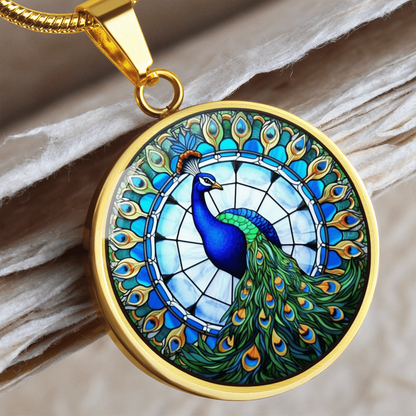 glass art inspired peacock pendant